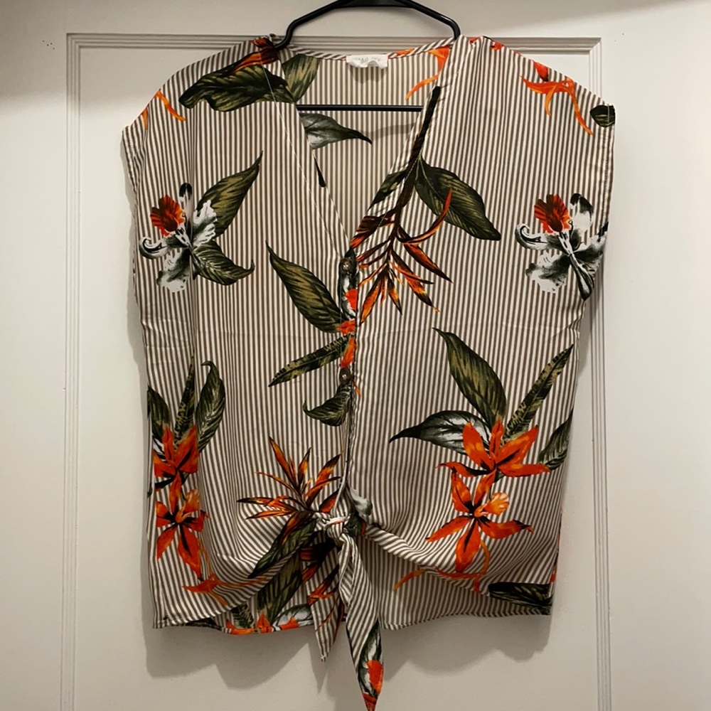 Sienna Sky Silky Tie Front Tropical Blouse